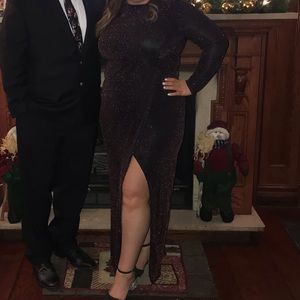 Black gown with rose gold shimmer.